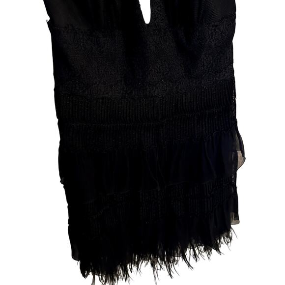 Vintage BCBG Feather Trim Halter Dress | Size 8 | Black Cocktail Party Dress - Picture 3 of 5